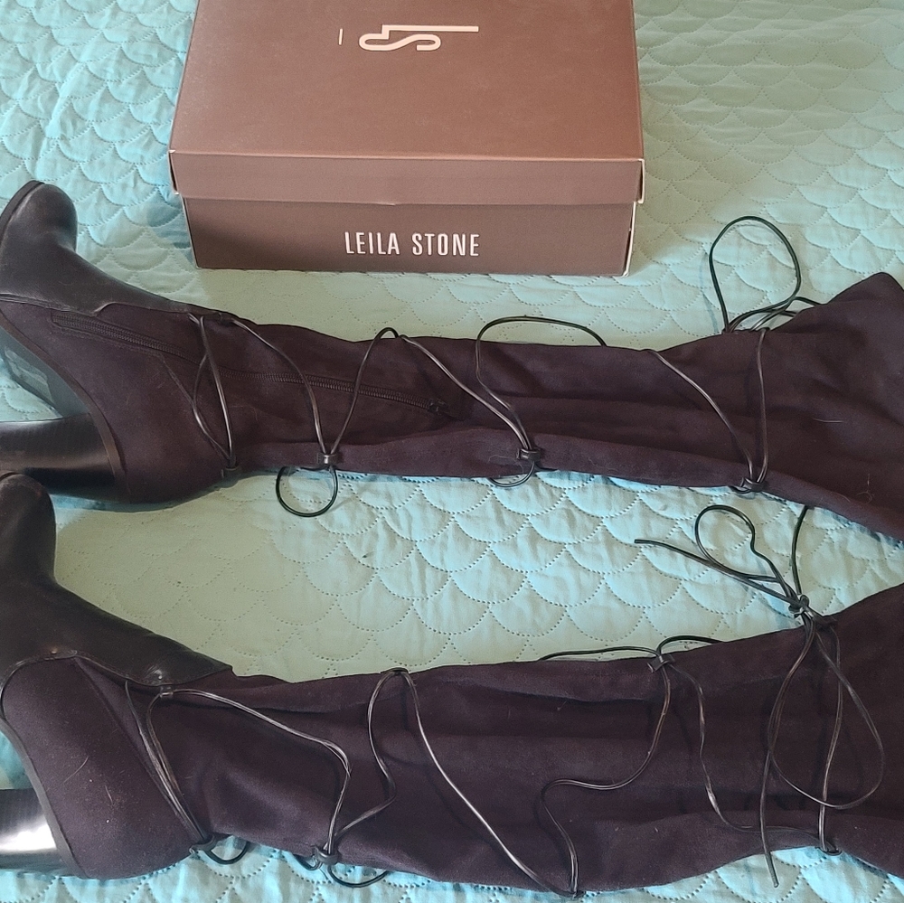 Rayne by Leila Stone Knee High Lace-Up Boots